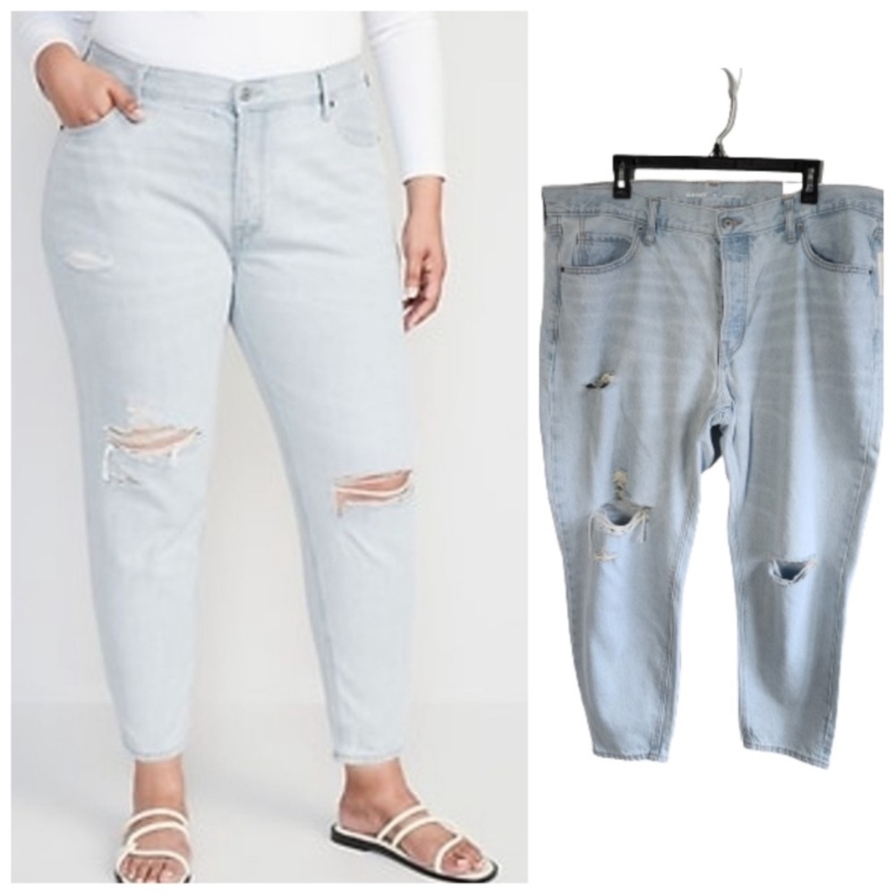 Old Navy Light Wash Mid-Rise Slouchy Taper Ripped Jeans Size 28 NWOT